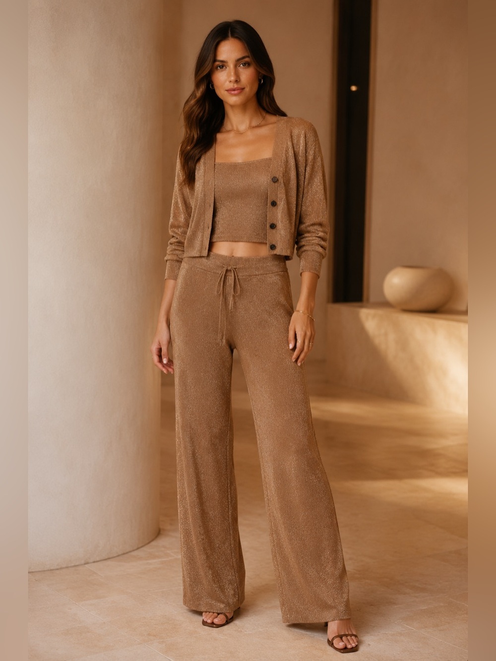 A.L.C. Metallic Bronze Wide-Leg Knit Pants